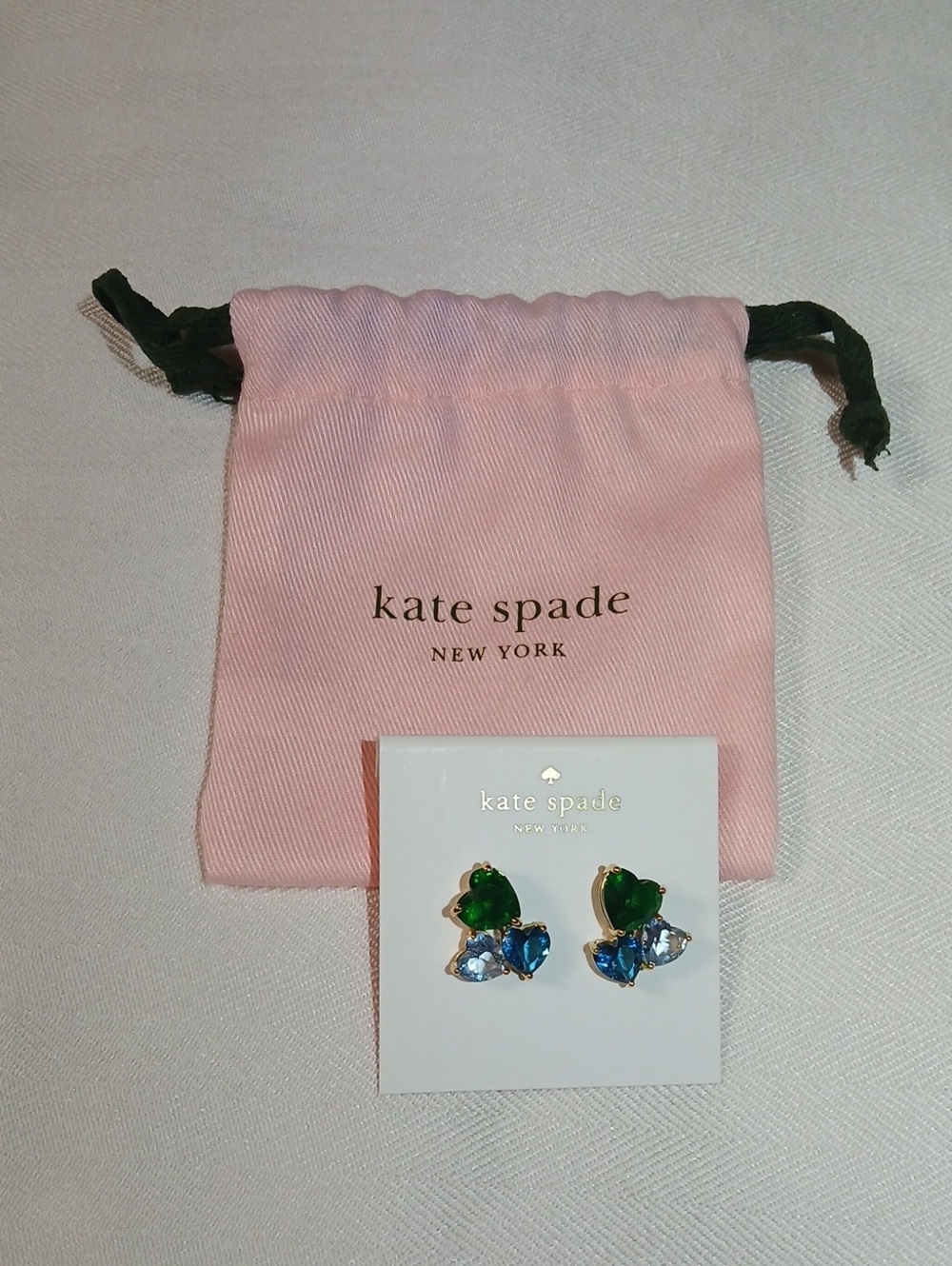 KATE SPADE • My Love Green Blue Heart Cluster Stud Earrings